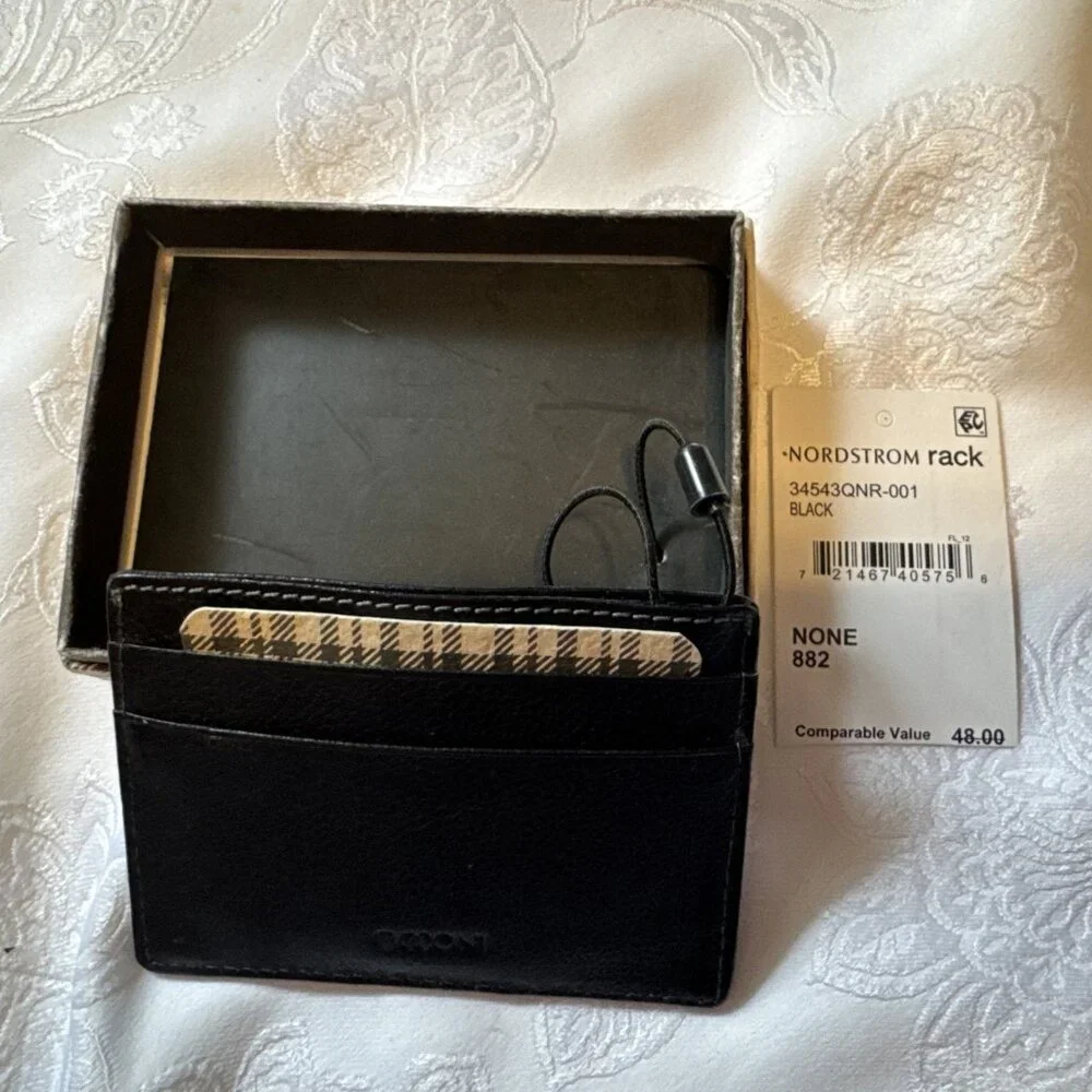 Boconi Men's Black RFID Slim Card Wallet Genuine Leather Box Brand New Tag - Picture 3 of 9